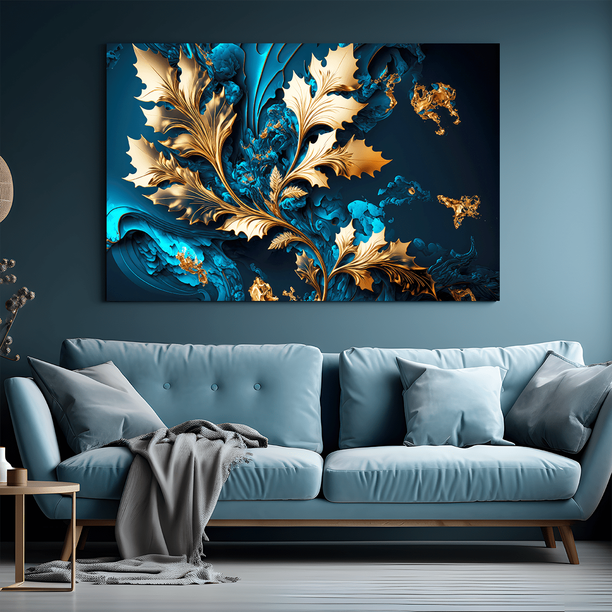 Złoto - niebieska abstrakcja - obraz na płótnie, oryginalny prezent dla niego - Adamell.pl