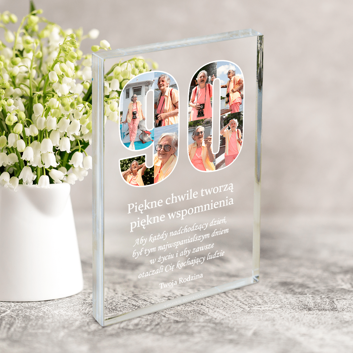 Życzenia na 90 lat - Druk na szkle, spersonalizowany prezent dla babci - Adamell.pl