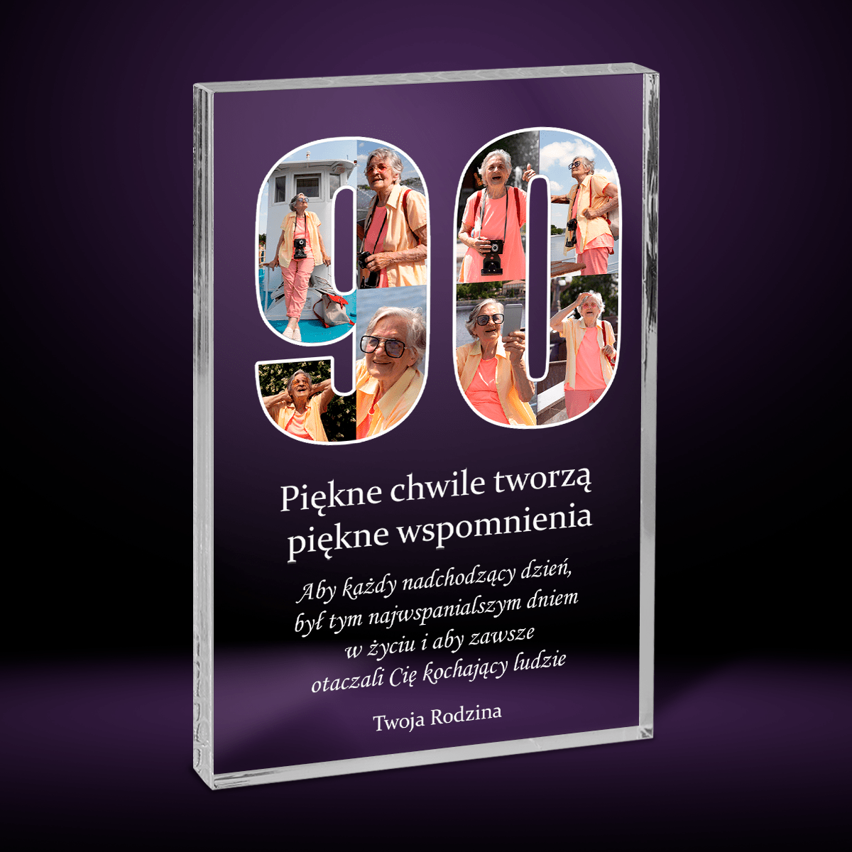 Życzenia na 90 lat - Druk na szkle, spersonalizowany prezent dla babci - Adamell.pl