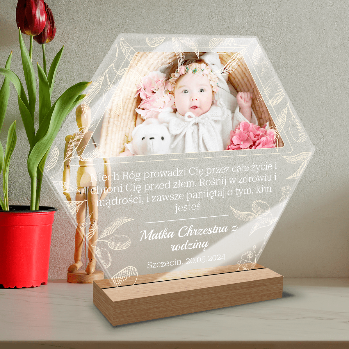 Życzenia od matki chrzestnej - Druk na szkle, spersonalizowany prezent dla dziecka - Adamell.pl