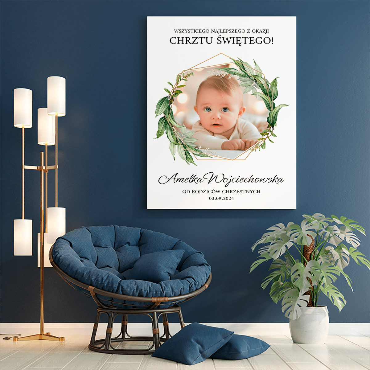 Życzenia od rodziców chrzestnych - druk na płótnie, spersonalizowany prezent dla dziecka - Adamell.pl