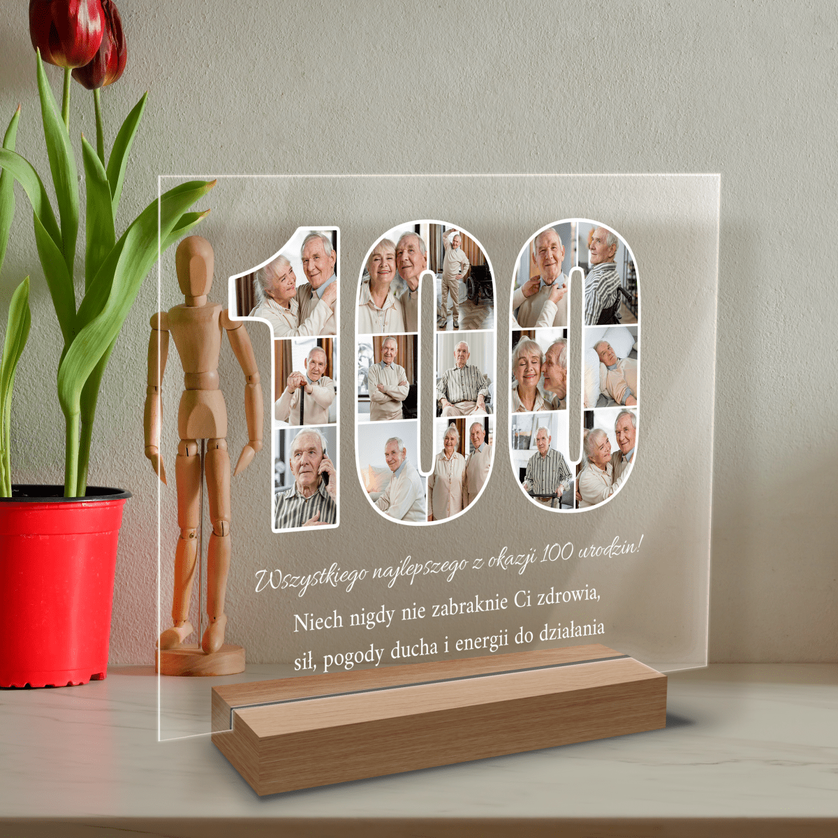 100 lat! - Druk na szkle, spersonalizowany prezent dla niego - Adamell.pl