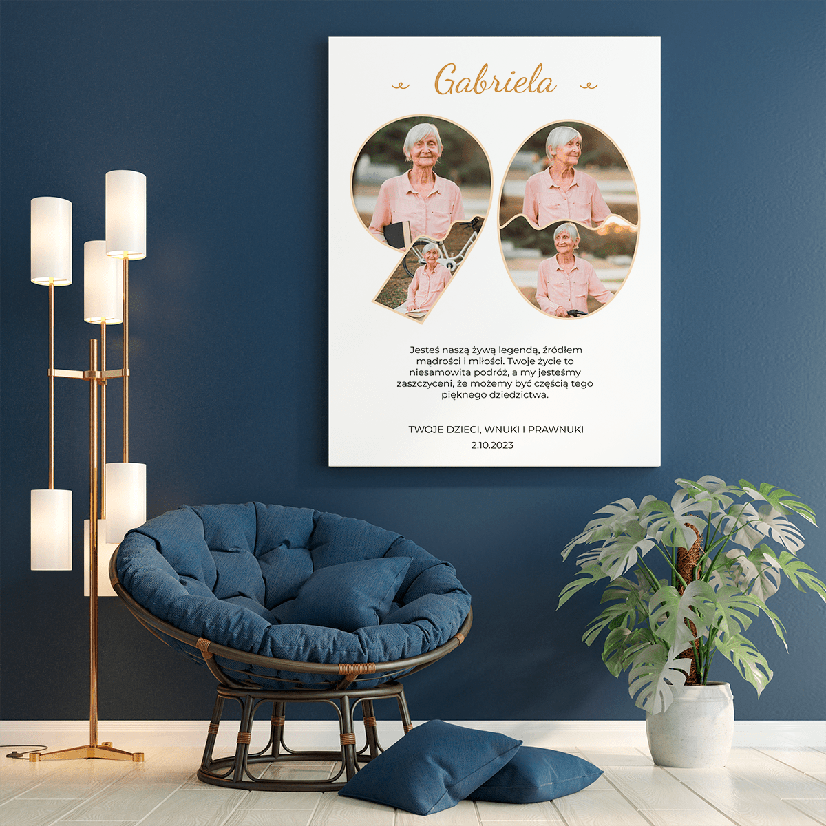 90. Urodziny - druk na płótnie, spersonalizowany prezent dla babci - Adamell.pl