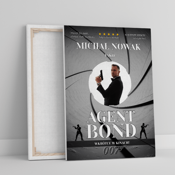 Agent Bond - druk na płótnie, spersonalizowany prezent dla przyjaciela - Adamell.pl