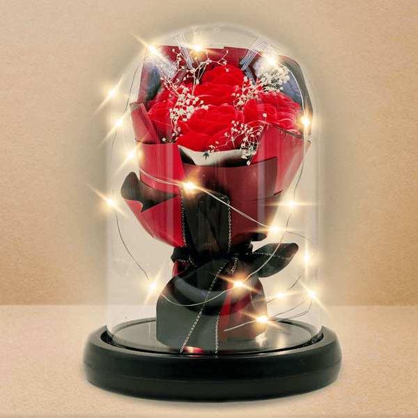 Bukiet czerwonych róż wiecznych w szkle + LED - Adamell.pl