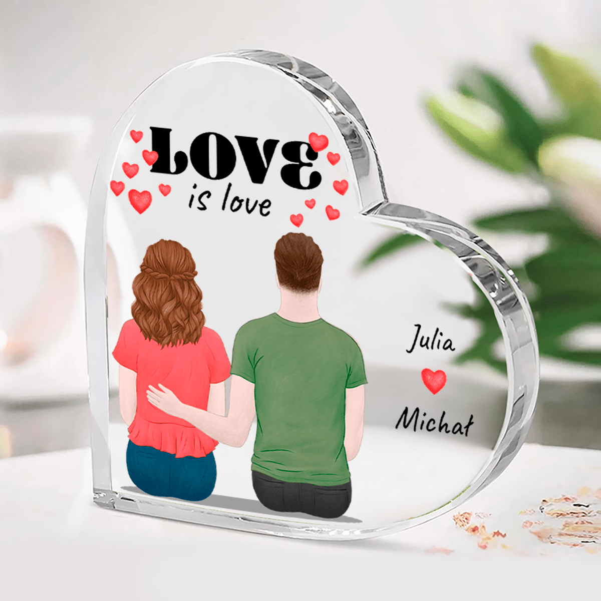 Clipart love is love - Szklane serce, spersonalizowany prezent dla pary - Adamell.pl