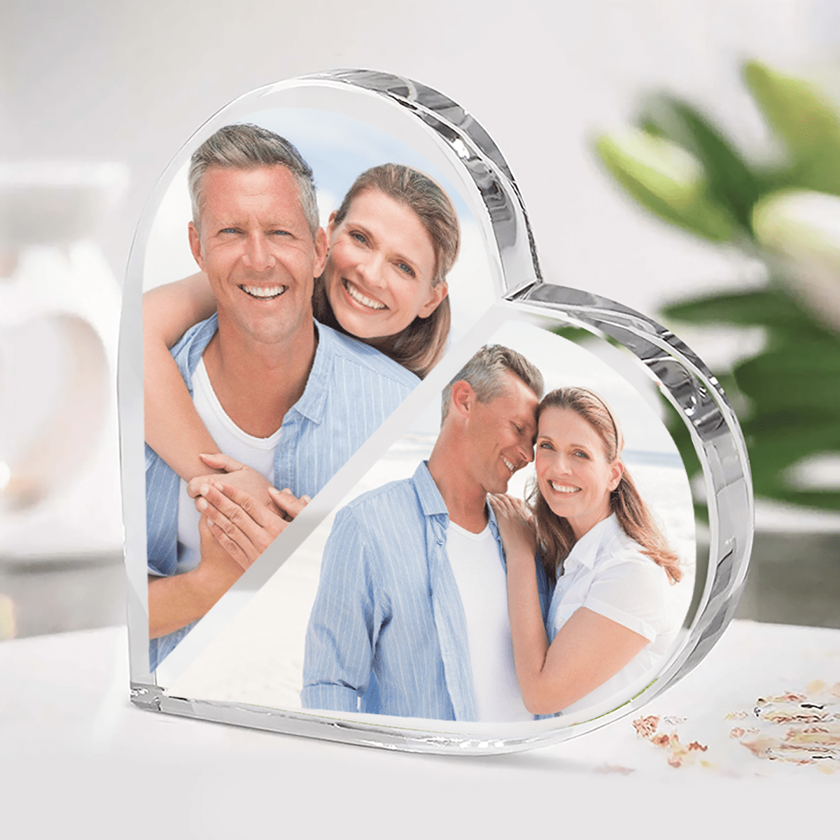 Dwie połówki ze zdjęciami - Szklane serce, spersonalizowany prezent dla pary - Adamell.pl