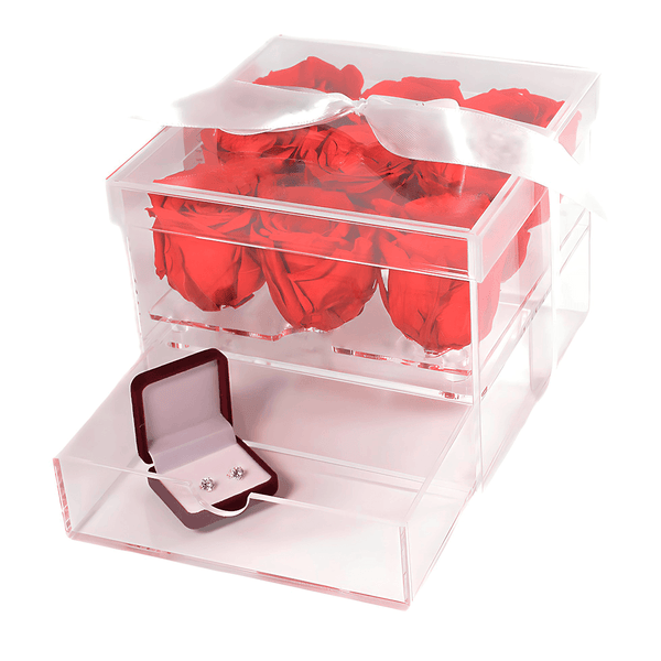 Dziewięć czerwonych stabilizowanych róż w szkatułce na biżuterię - wieczna róża - Adamell.pl - Wyjątkowe Prezenty
