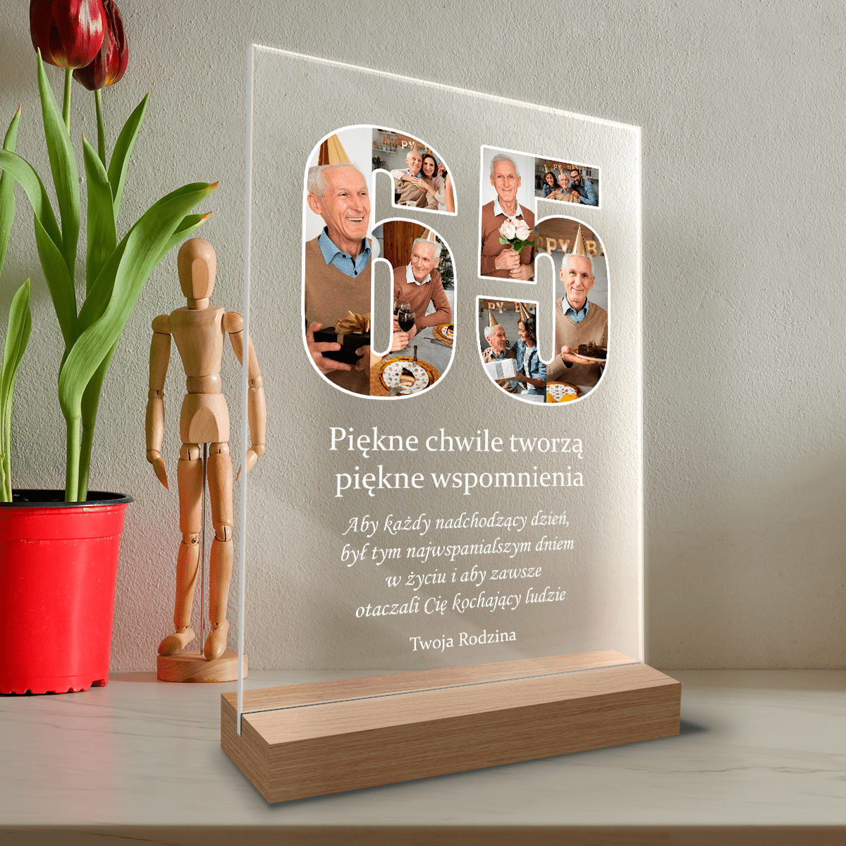 Fotokolaż 65 urodziny - Druk na szkle, spersonalizowany prezent - Adamell.pl
