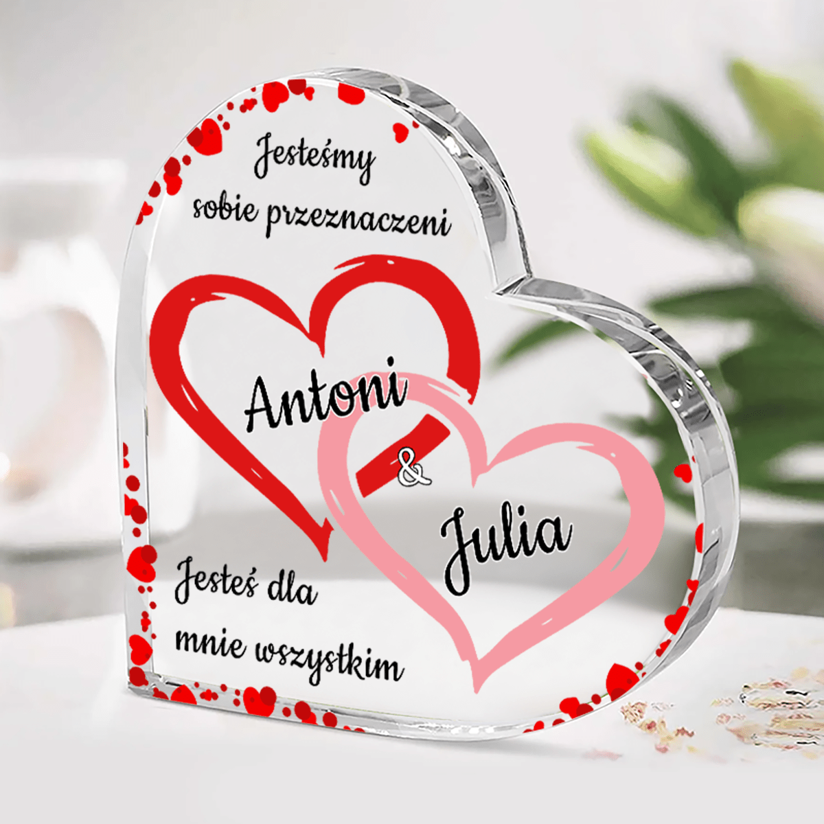Jesteśmy sobie przeznaczeni - Szklane serce, spersonalizowany prezent dla niej, niego - Adamell.pl