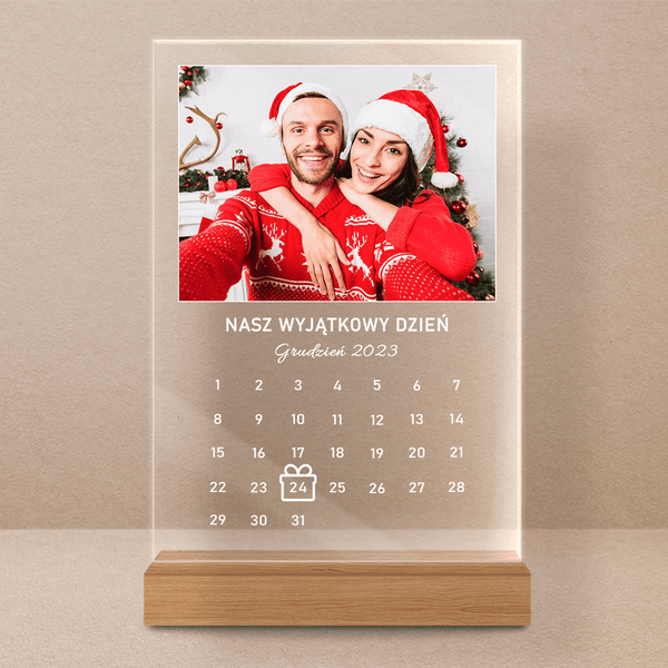 Kalendarz ze zdjęciem świątecznym - Druk na szkle, spersonalizowany prezent dla pary - Adamell.pl