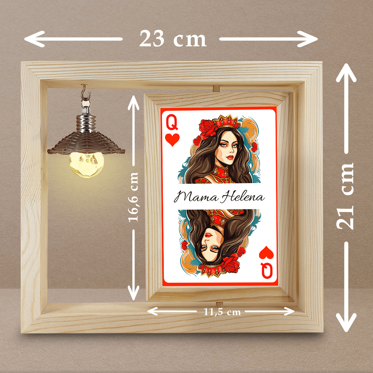 Karta dama - Druk na szkle w drewnianej ramce + led, spersonalizowany prezent dla mamy - Adamell.pl