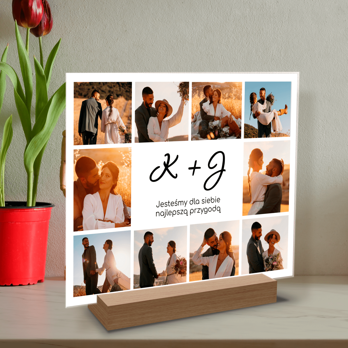 Kolaż i inicjały - druk na szkle, spersonalizowany prezent dla pary - Adamell.pl