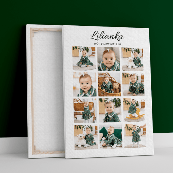Kolaż pierwszy rok dziecka - druk na płótnie, spersonalizowany prezent dla dziecka - Adamell.pl - Wyjątkowe Prezenty
