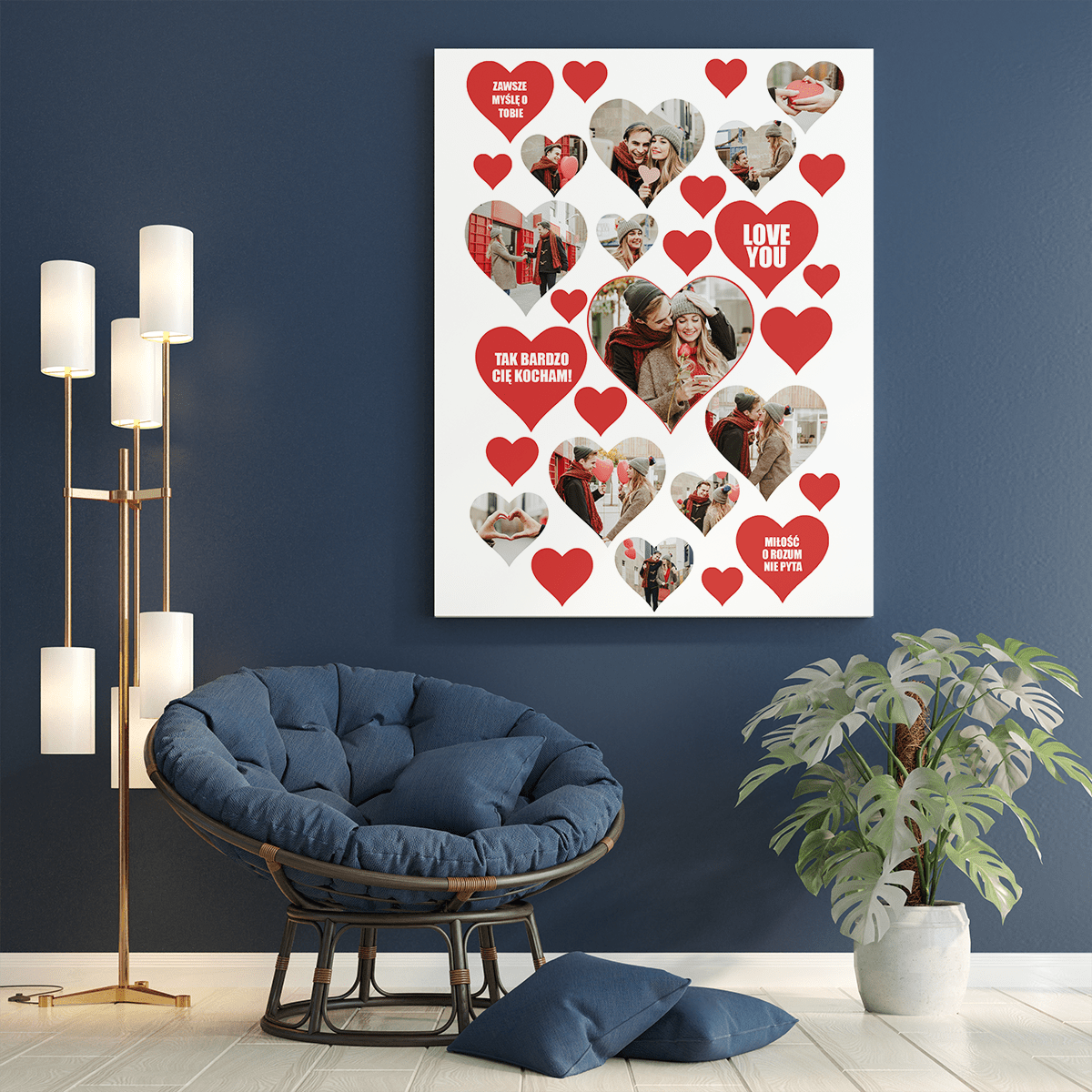 Kolaż serc - druk na płótnie, spersonalizowany prezent dla niej - Adamell.pl