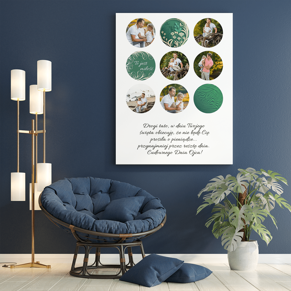 Kolaż z okrągłymi zdjęciami - druk na płótnie, spersonalizowany prezent dla taty - Adamell.pl