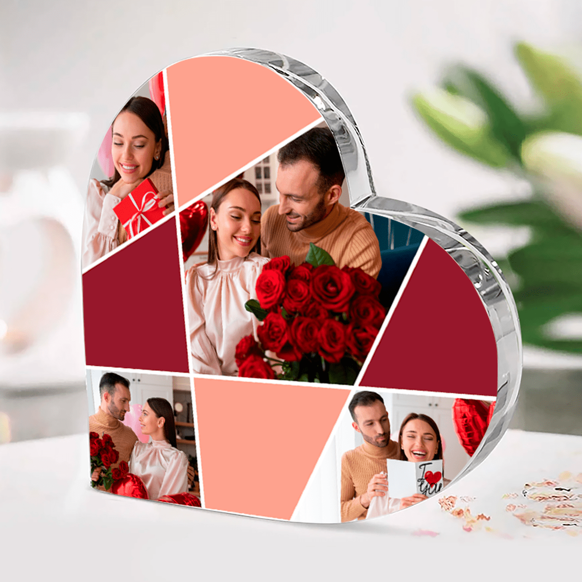 Kolaż zdjęć w sercu - Szklane serce, spersonalizowany prezent dla pary - Adamell.pl