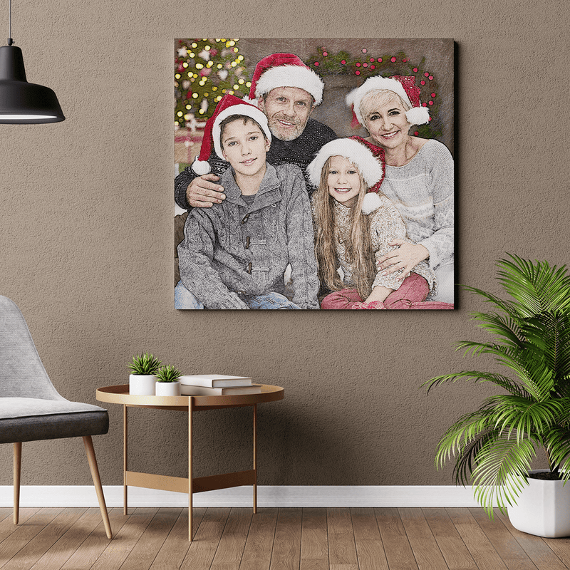 Kolorowy szkic świąteczny - druk na płótnie, spersonalizowany prezent dla dziadków - Adamell.pl