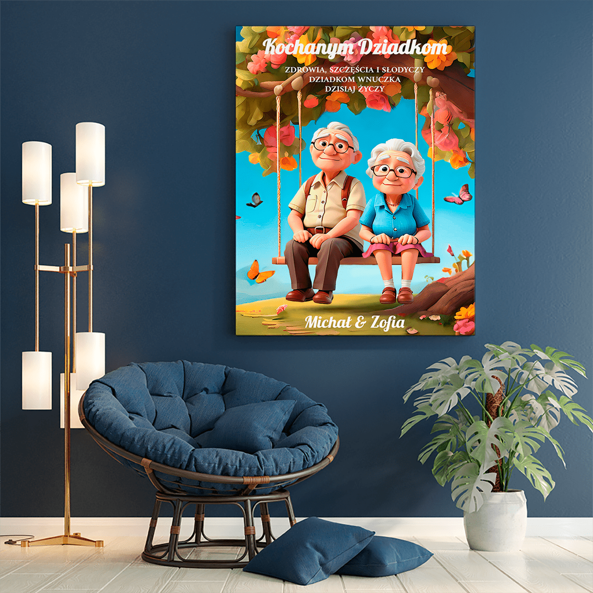 Kreskówka dziadkowie - druk na płótnie, spersonalizowany prezent dla dziadków - Adamell.pl