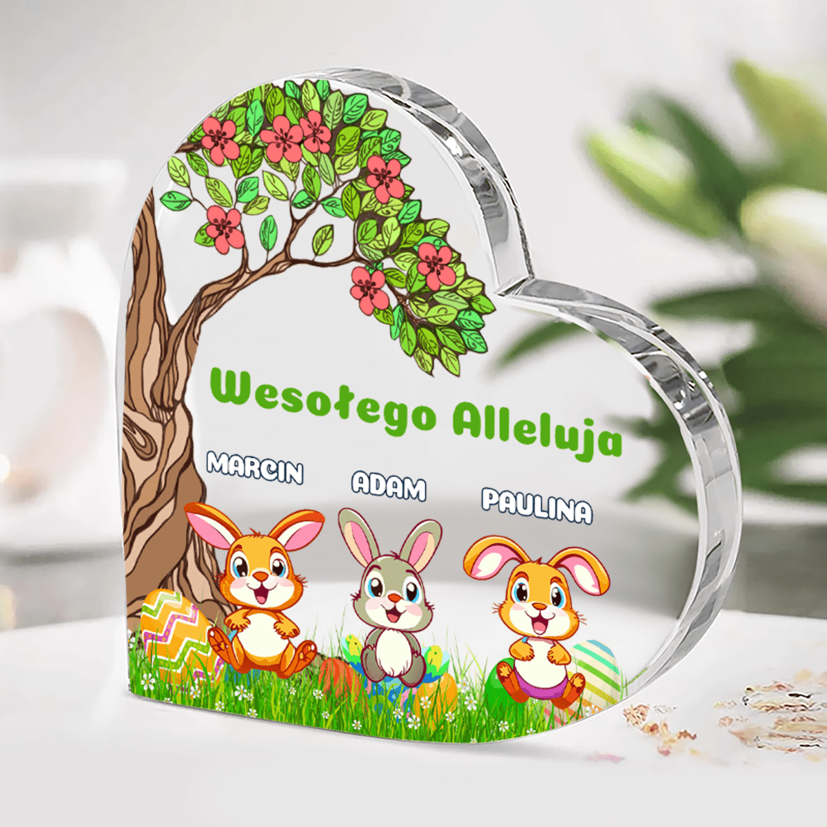 Króliki wielkanocne z imionami - Szklane serce, spersonalizowany prezent na Wielkanoc - Adamell.pl