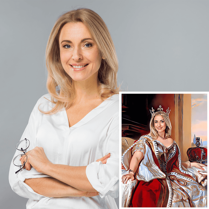 Królowa portret - Druk na szkle, spersonalizowany prezent - Adamell.pl - Wyjątkowe Prezenty