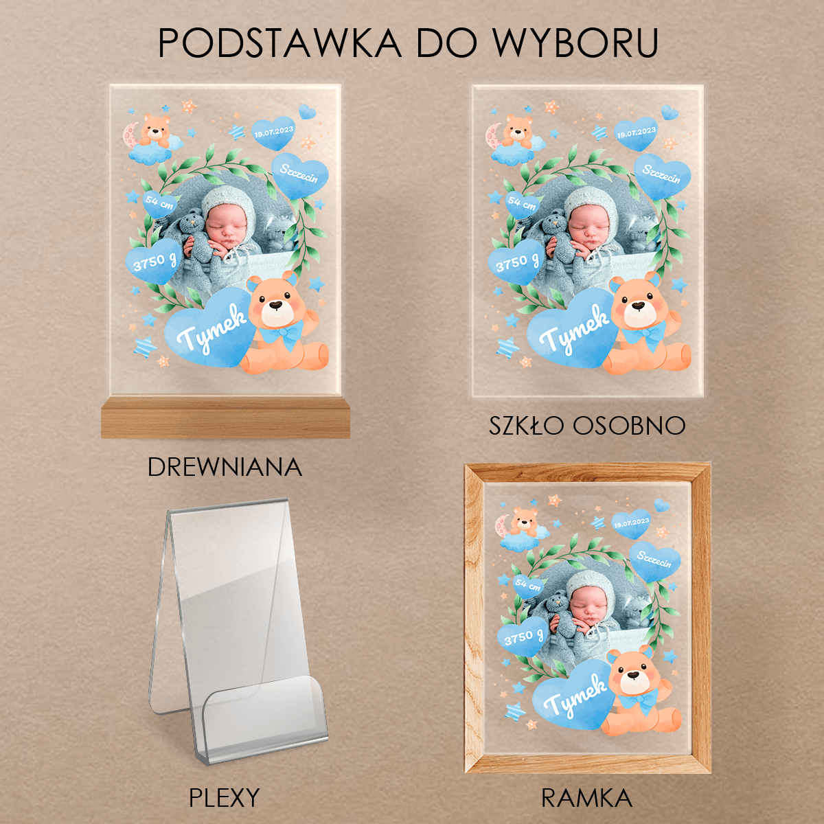 Metryczka chłopca - Druk na szkle, spersonalizowany prezent dla dziecka - Adamell.pl