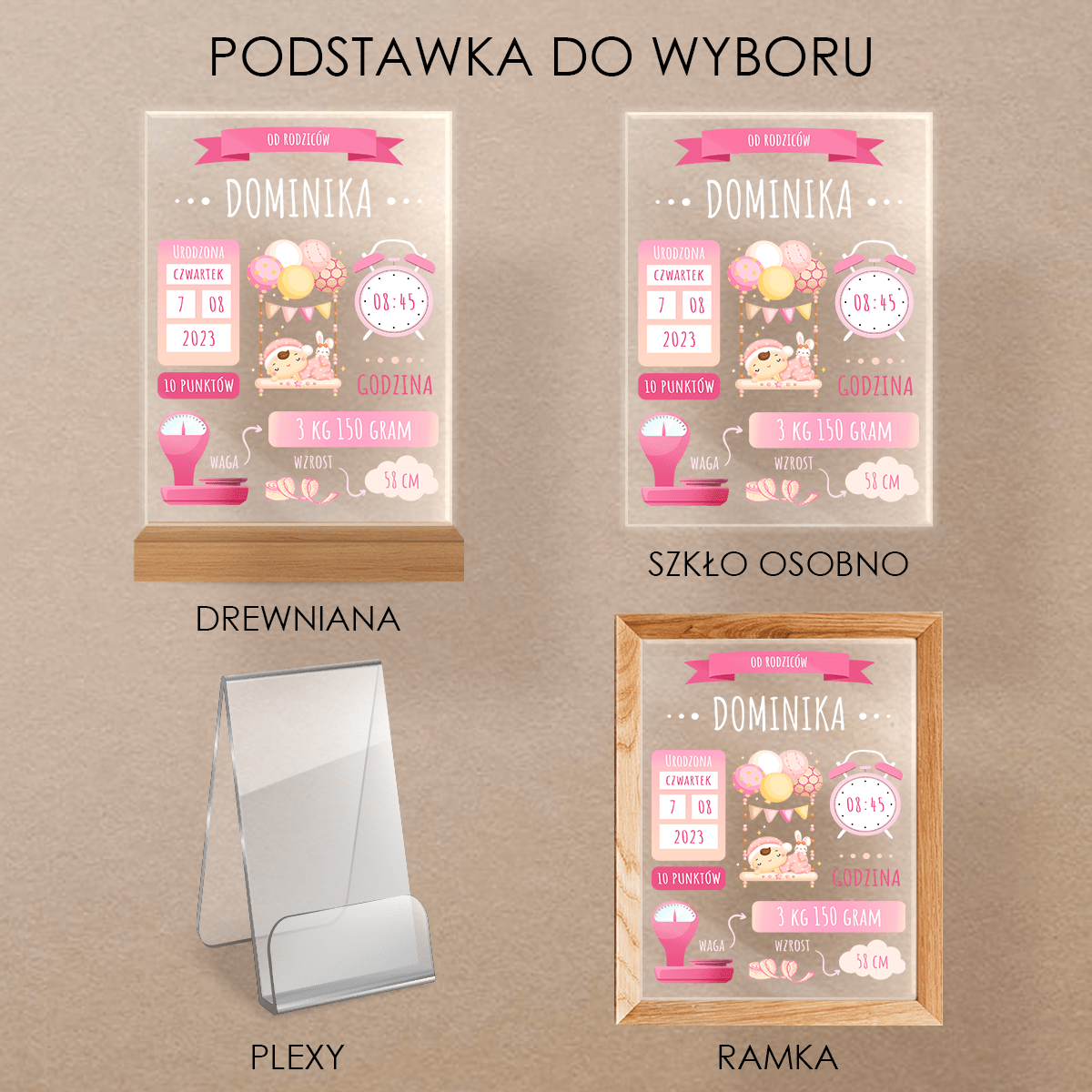 Metryczka dziewczynki - Druk na szkle, spersonalizowany prezent dla dziecka - Adamell.pl