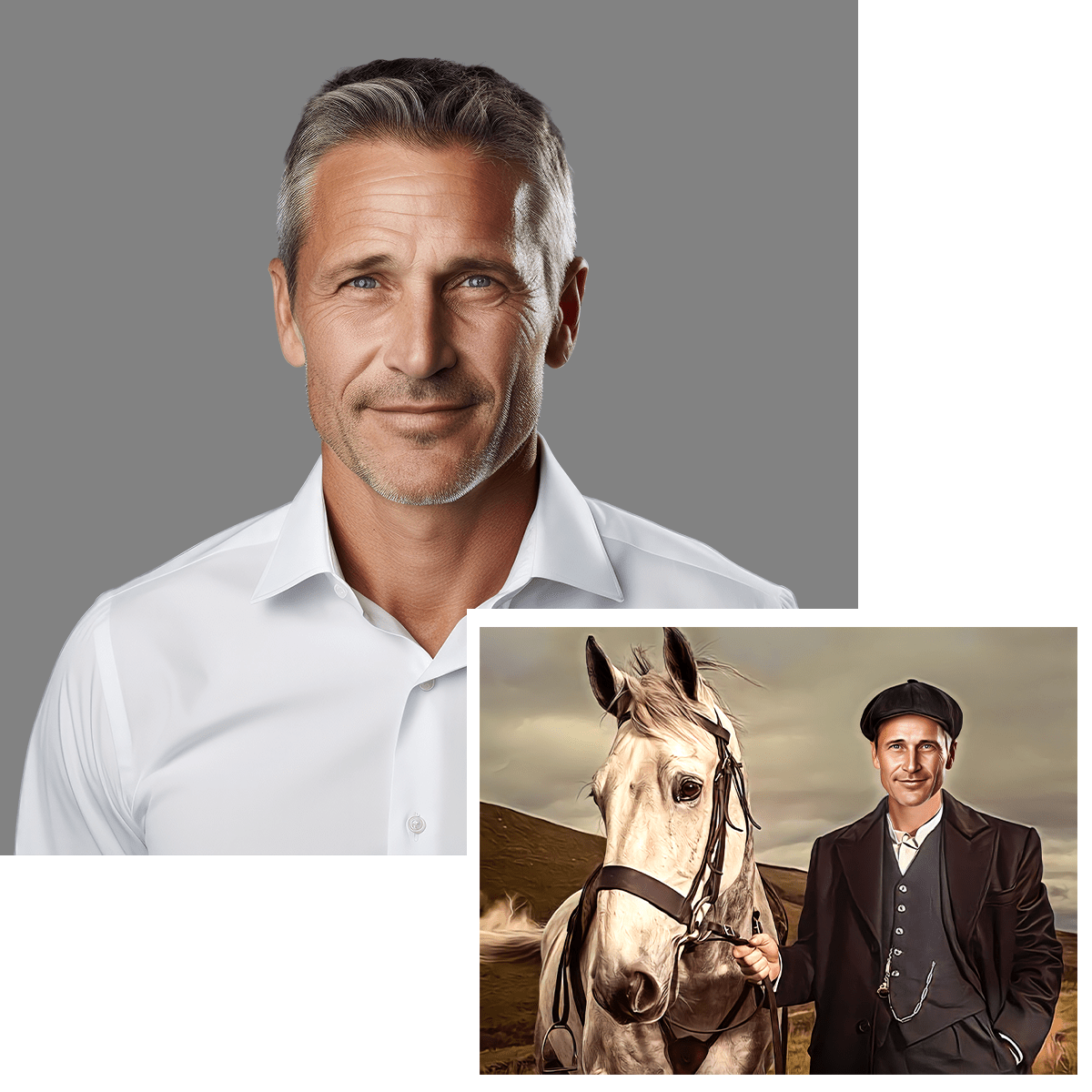 Meżczyzna z koniem - druk na płótnie, spersonalizowany prezent dla niego - Adamell.pl