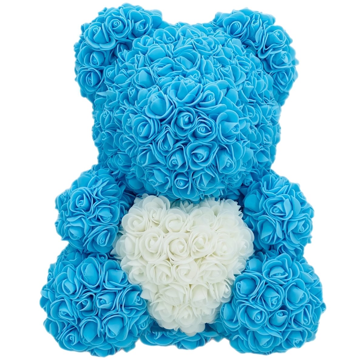 Miś z róż | Niebieski z sercem, ZESTAW, Wyjatkowy pomysł na prezent dla dziewczyny, przyjaciółki, kobiety, najlepsze na walentynki, na 18 urodziny - Adamell.pl