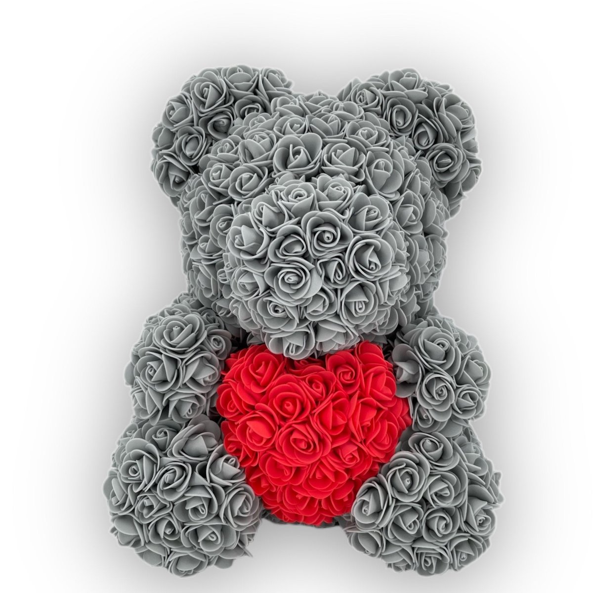 Miś z róż | Szary z sercem 40 cm, Wzruszający, Nietypowy, uniwersalny prezent dla rodziny, kuzynki, podziękowanie, psychologa, weterynarza, krawcowej - Adamell.pl - Wyjątkowe Prezenty