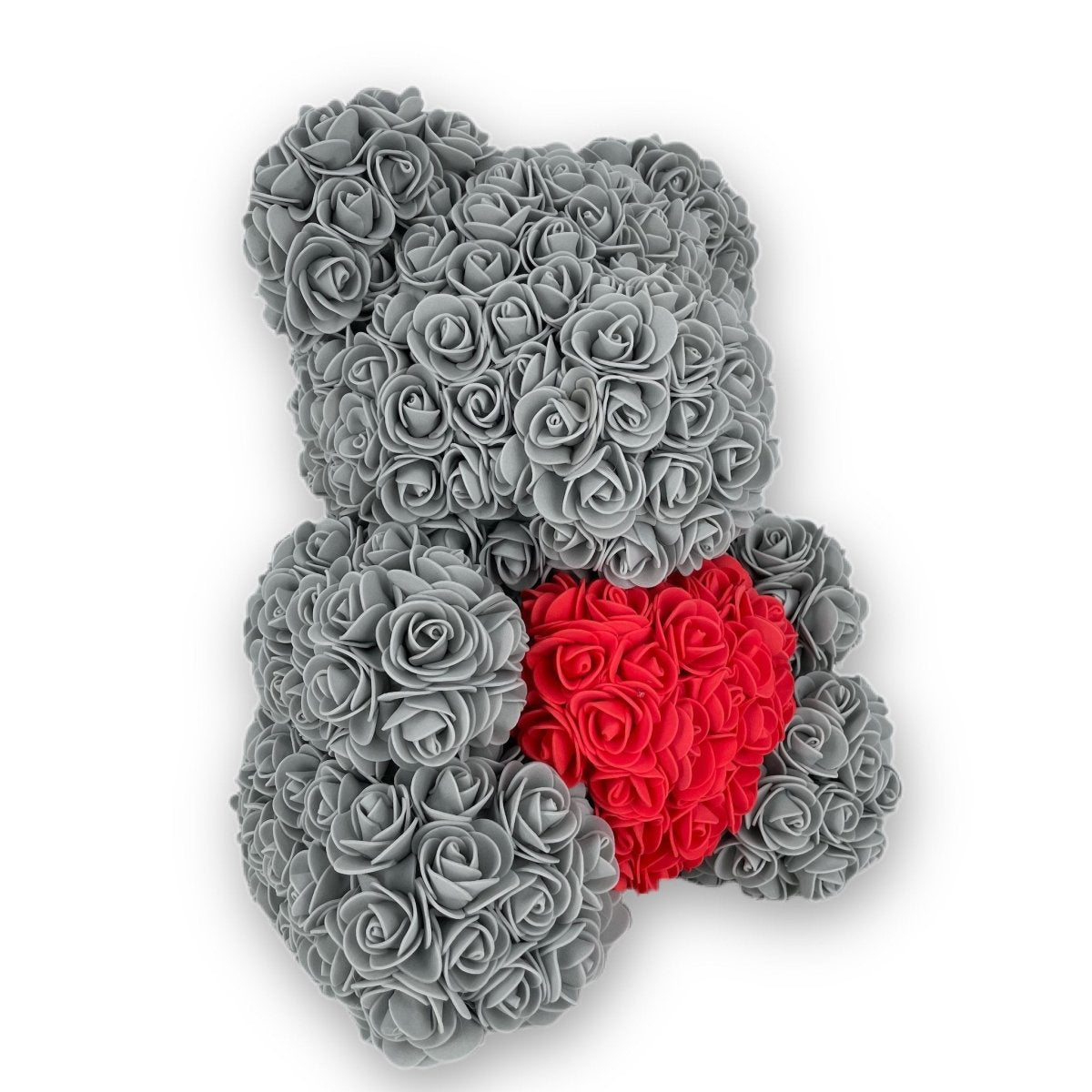 Miś z róż | Szary z sercem 40 cm, Wzruszający, Nietypowy, uniwersalny prezent dla rodziny, kuzynki, podziękowanie, psychologa, weterynarza, krawcowej - Adamell.pl - Wyjątkowe Prezenty