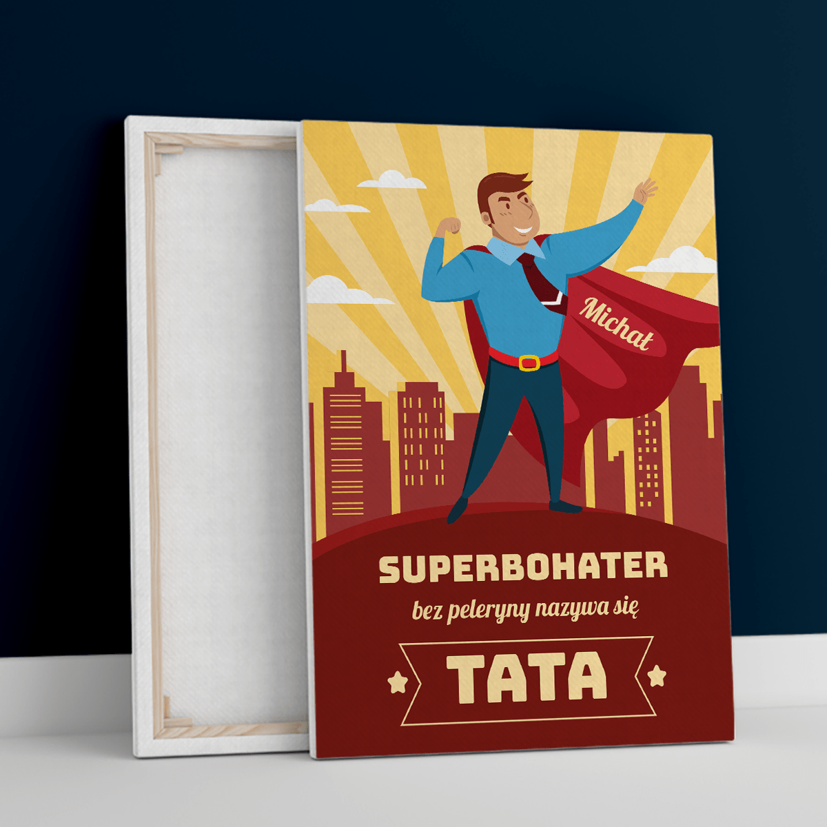 Mój tata superbohater - druk na płótnie, spersonalizowany prezent dla taty - Adamell.pl