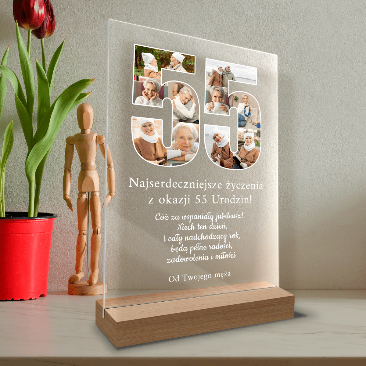 Na 55. urodziny - Druk na szkle, spersonalizowany prezent dla żony - Adamell.pl