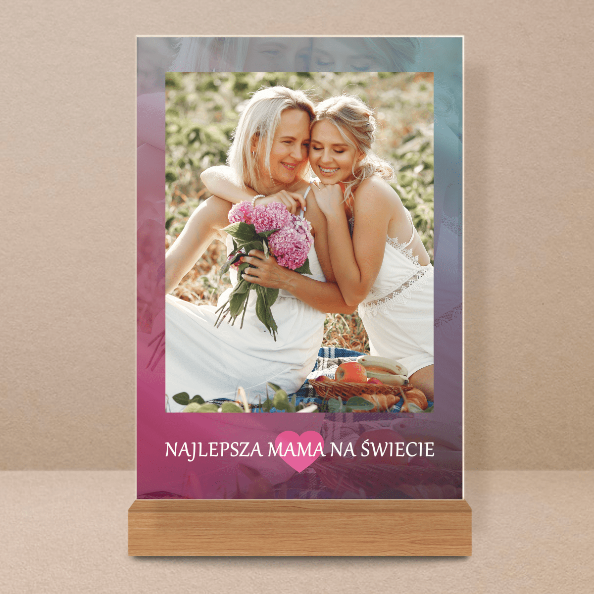 Najlepsza mama + gradient - Druk na szkle, spersonalizowany prezent dla mamy - Adamell.pl