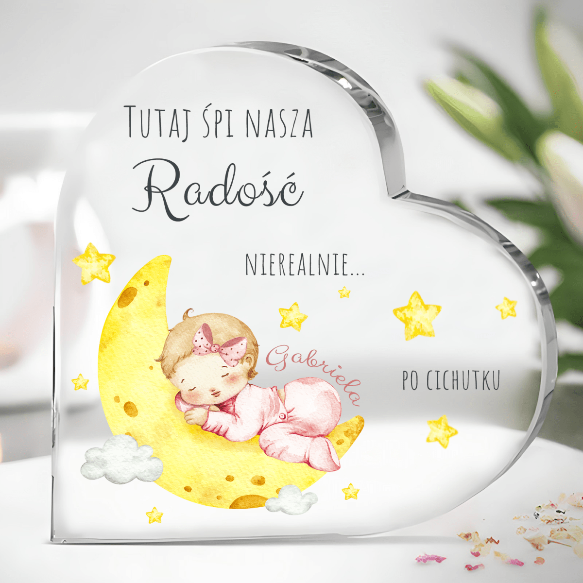 Nasza radość - Szklane serce, spersonalizowany prezent dla dziecka - Adamell.pl