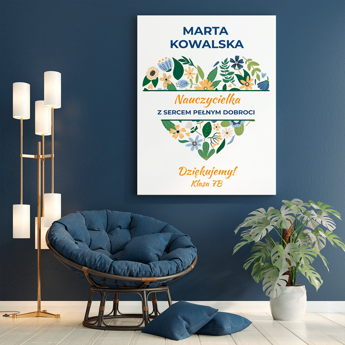 Nauczycielka z sercem - druk na płótnie, spersonalizowany prezent dla nauczycielki - Adamell.pl