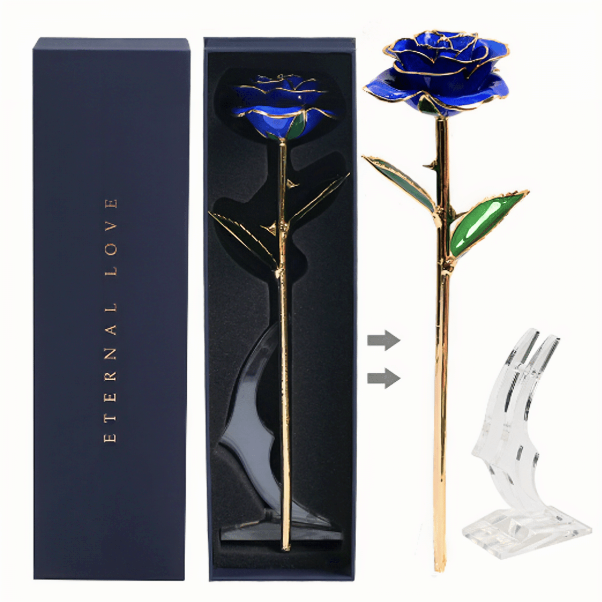 Niebieska Wieczna Róża Otulona 24K złotem + GRATISY - Adamell.pl