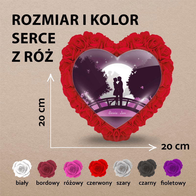Nocna para - Różane serce z nadrukiem, spersonalizowany prezent - Adamell.pl - Wyjątkowe Prezenty