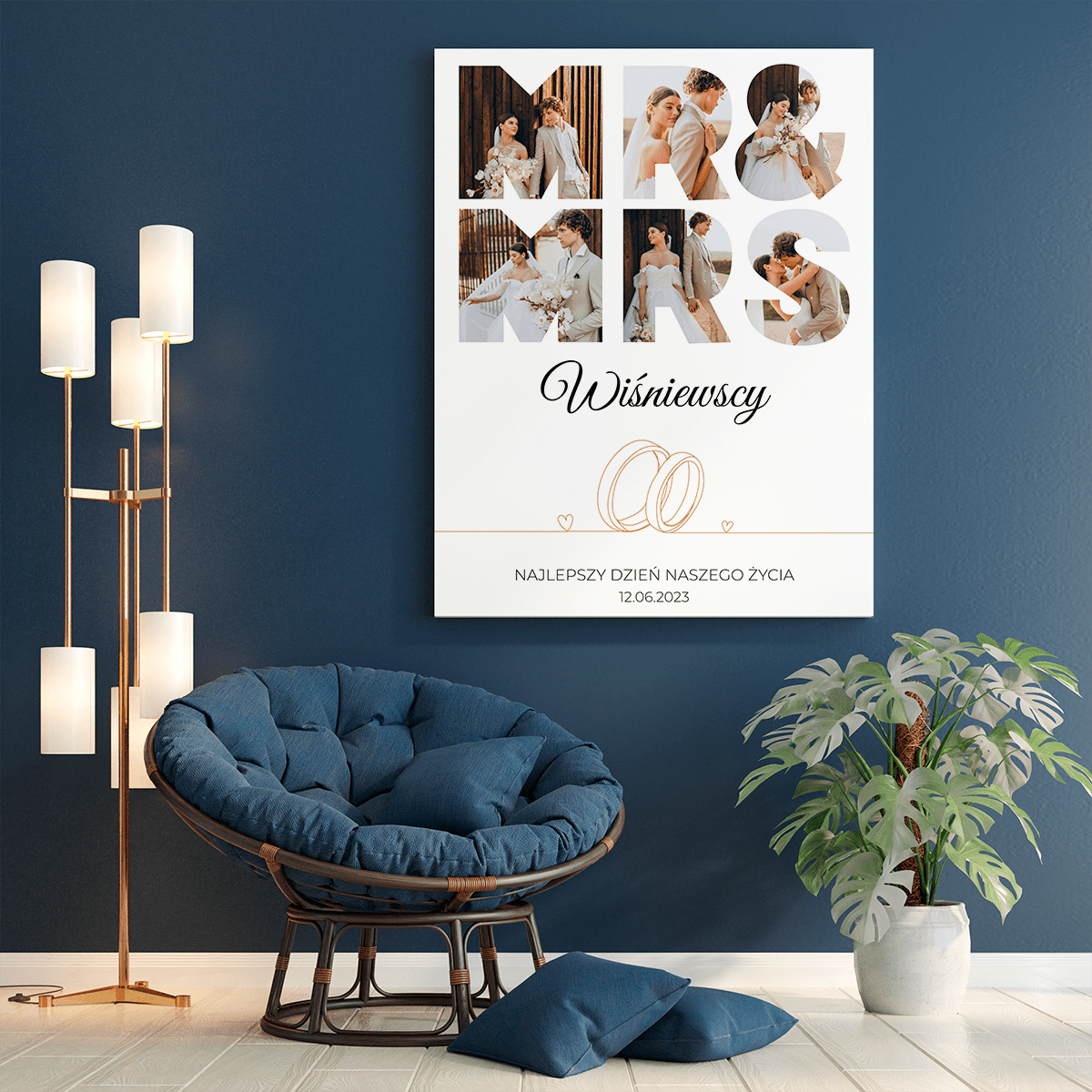 Pamiątka ślubu Mr&Mrs - druk na płótnie, spersonalizowany prezent dla pary - Adamell.pl