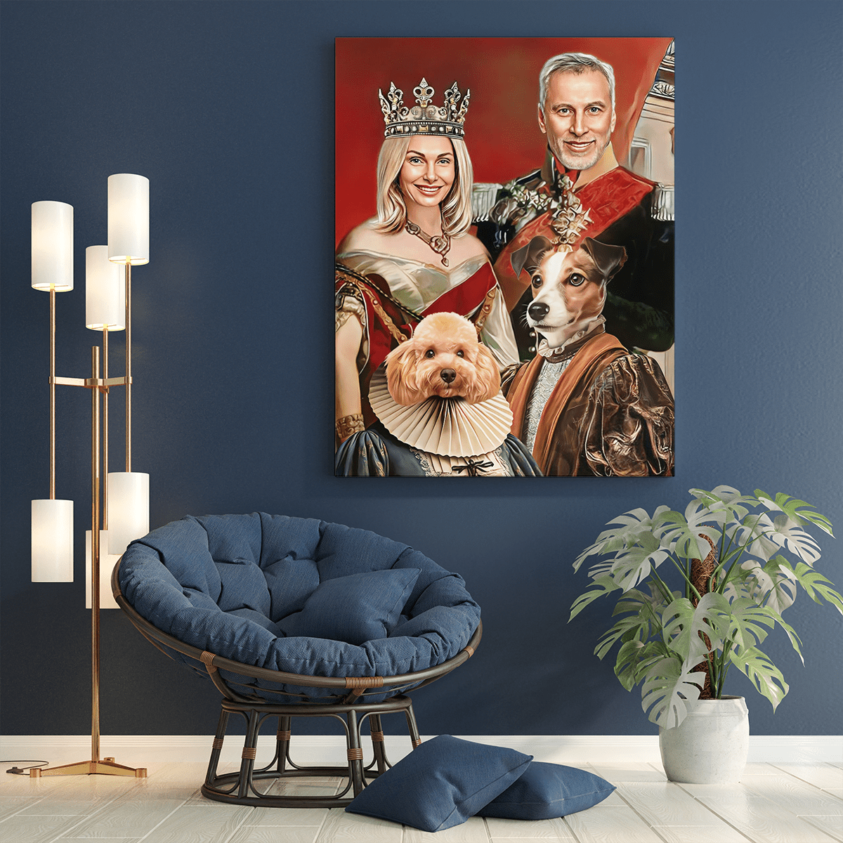 Para królewska z psami - druk na płótnie, spersonalizowany prezent dla pary - Adamell.pl
