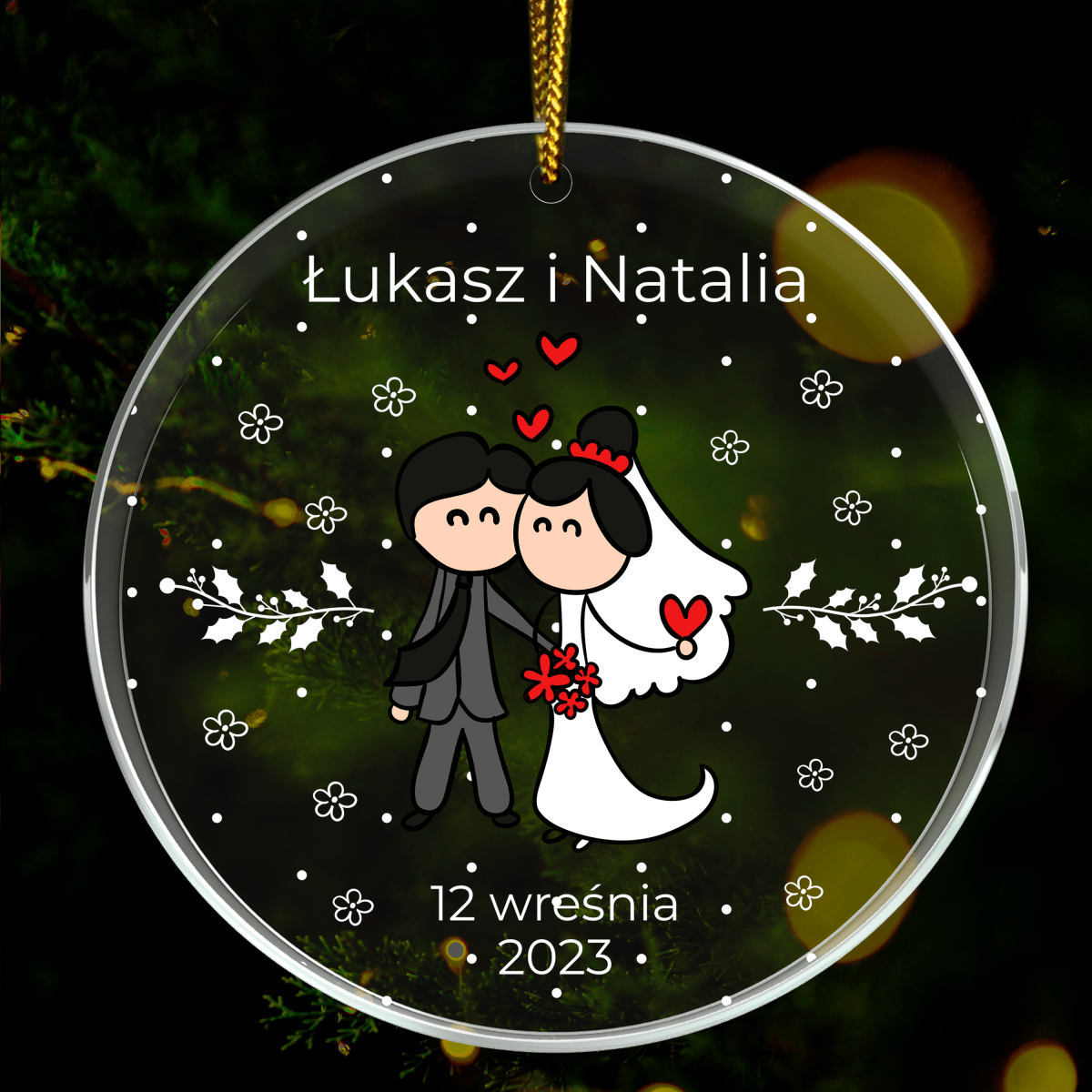 Para młoda i data - bombka choinkowa, spersonalizowany prezent dla żony - Adamell.pl