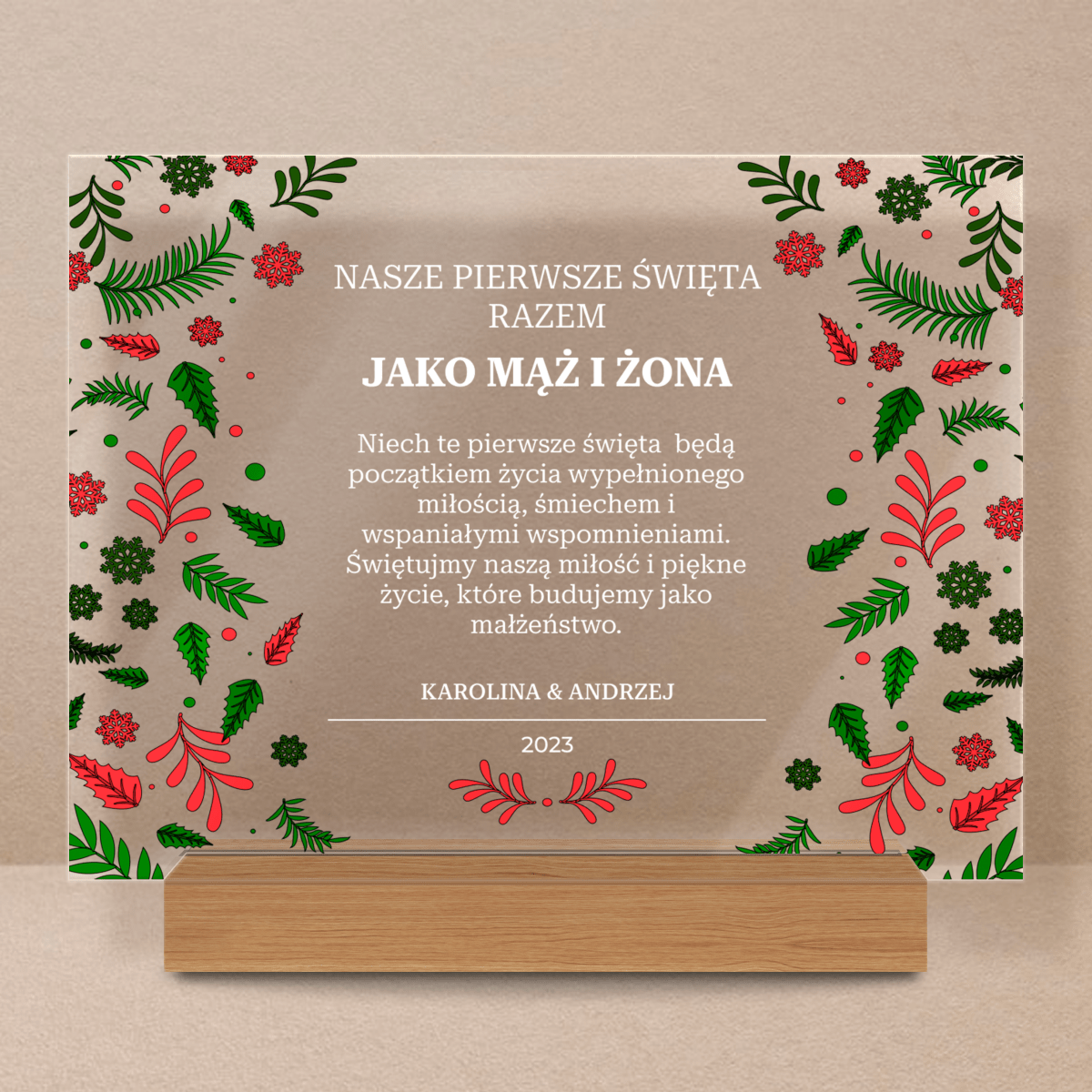 Pierwsza wspólna Gwiazdka - Druk na szkle, spersonalizowany prezent dla pary - Adamell.pl