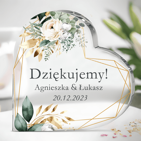 Podziękowanie ślubne - Szklane serce, spersonalizowany prezent dla rodziców - Adamell.pl