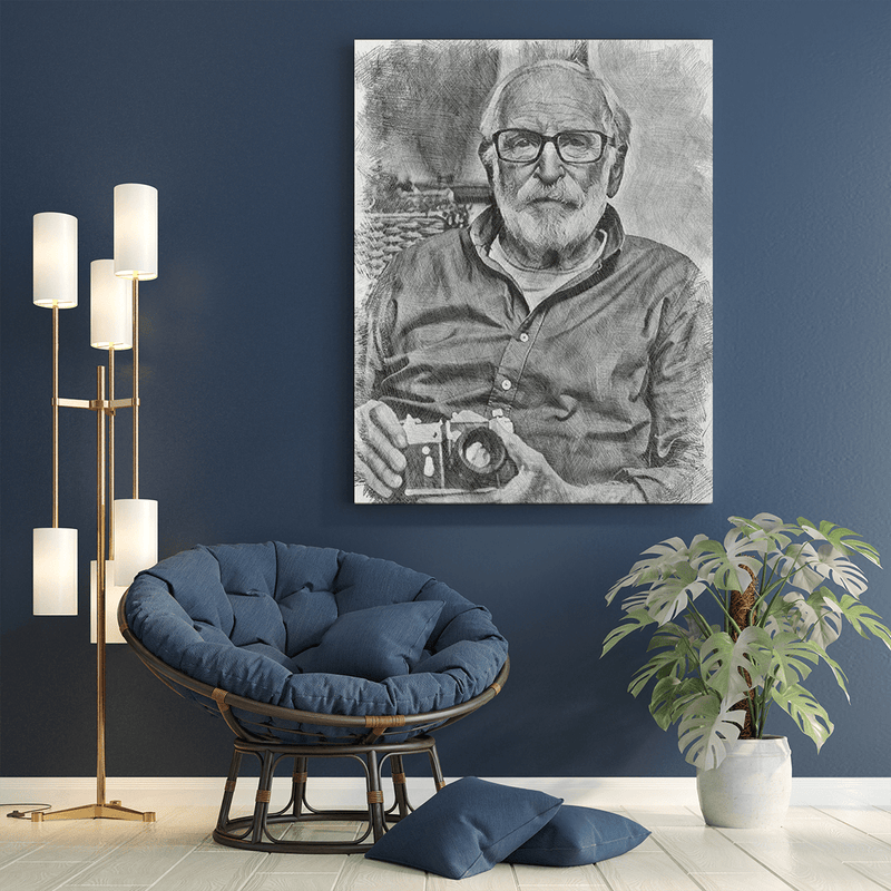 Portret dziadka szkic ołówkiem - druk na płótnie, spersonalizowany prezent dla dziadka - Adamell.pl
