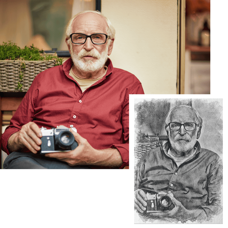 Portret dziadka szkic ołówkiem - druk na płótnie, spersonalizowany prezent dla dziadka - Adamell.pl