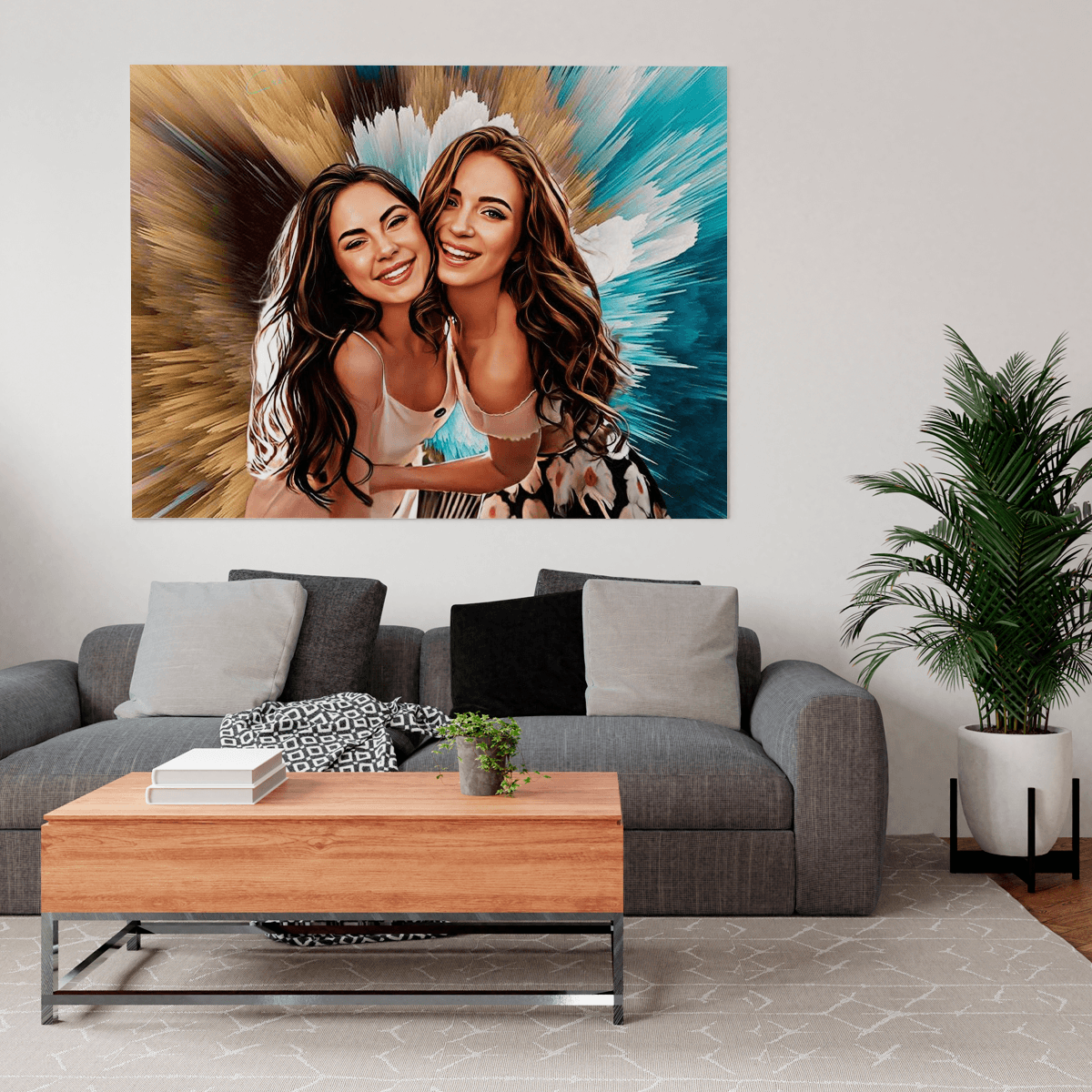 Portret z dwukolorowym tłem - obraz na płótnie, spersonalizowany prezent - Adamell.pl - Wyjątkowe Prezenty