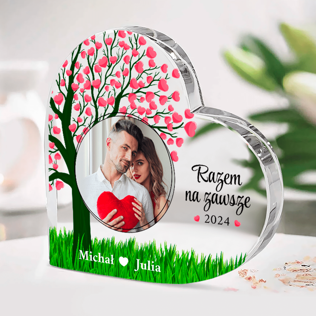 Razem na zawsze - Szklane serce, spersonalizowany prezent dla pary - Adamell.pl
