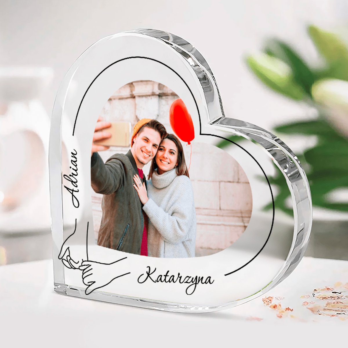 Romantyczne serce - Szklane serce, spersonalizowany prezent dla pary - Adamell.pl