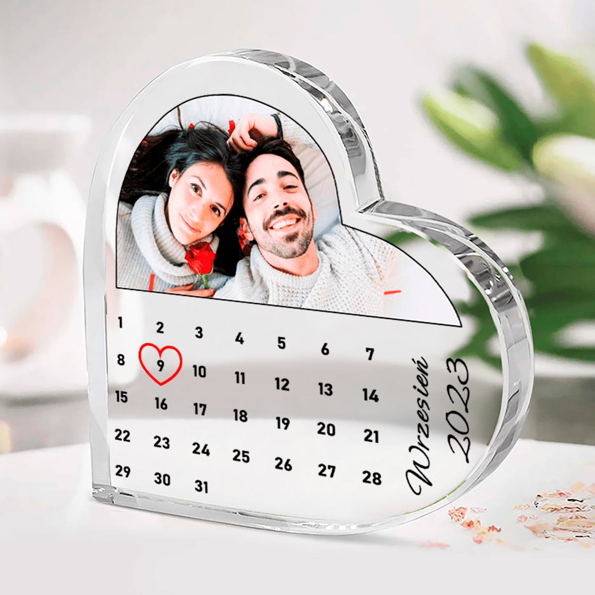 Serce kalendarz - Szklane serce, spersonalizowany prezent dla pary - Adamell.pl