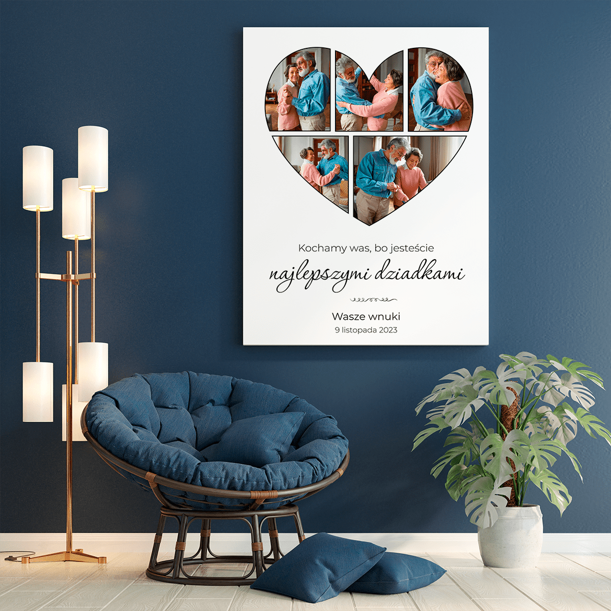 Serce kolaż z 5 zdjęć - druk na płótnie, spersonalizowany prezent dla dziadków - Adamell.pl